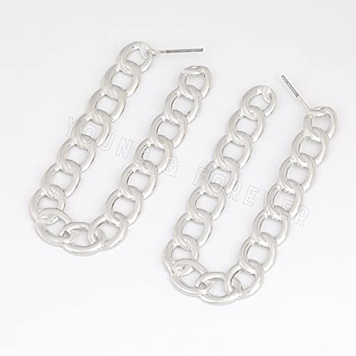 Image of Young & Forever Valentine Gift Stainless Steel Curb Chain Hoop Earrings for Women Big Hoop Dangle Earring for Women U Shaped Earrings Thin Geometric Hoop Earrings