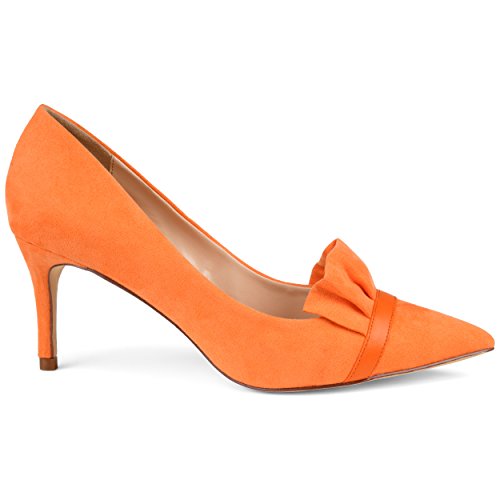 Brinley Co. Womens Mica Faux Suede Pointed Toe Ruffle Skinny Heels Orange, 7 Regular US