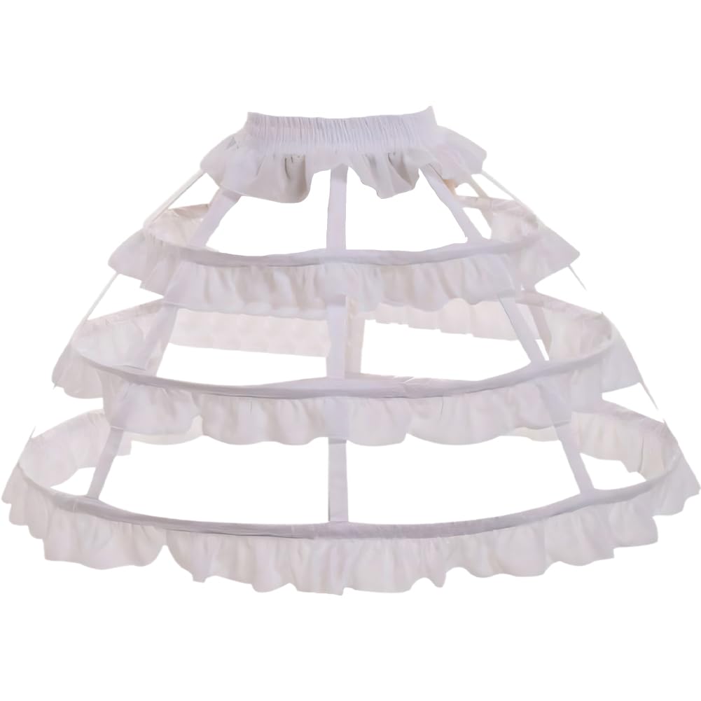 Dinntty Women's White Crinoline Underskirt 3 Hoop Crinoline Cage Bustle Skirt Petticoat Wedding Bridal Underskirt Accessories