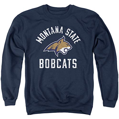 Montana State University Official MSU Bobcats Logo Unisex Adult Crewneck Sweatshirt,Navy, Medium