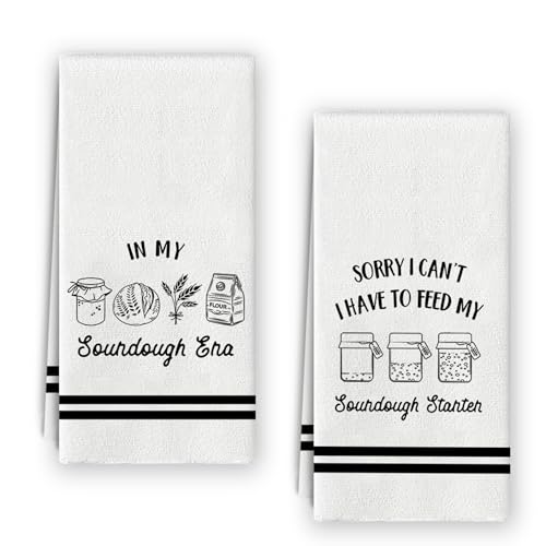 Bnzolyoia Funny Sourdough Baking Kitchen Towels Set, Gifts for Sourdough Bakers Chef, Sorry I Can't I Have to Feed My Sourdough Starter Hand Dish Towels for Kitchen, 16x24 Inch, Set of 2