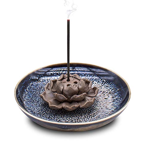 TRENDBOX Ceramic Handmade Artistic Incense Holder Burner Stick Coil Lotus Ash Catcher Buddhist