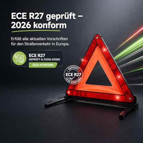 TK Gruppe Timo Klingler KFZ Warndreieck ECE R27 Notfalldreieck 2026 rot, Dreieck Autozubehör Pannendreieck Auto Triangle - für Unfall & Pannen