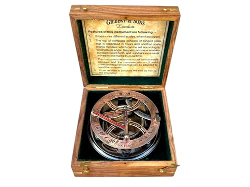 Brújula antigua grande con sundial, caja de caoba miniatura 1