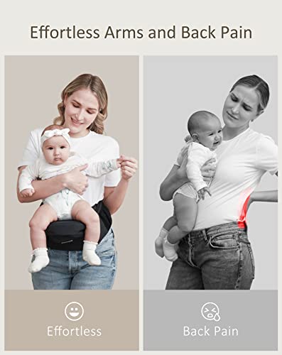 Babymust Babytrage mit Hüftsitz, Fortschrittlicher Verstellbarer Hüftgurt & Mehrere Taschen, Ergonomischer Hüftsitzträger für Neugeborene Kleinkinder bis zu 30 kg, Schwarz – Bild 6