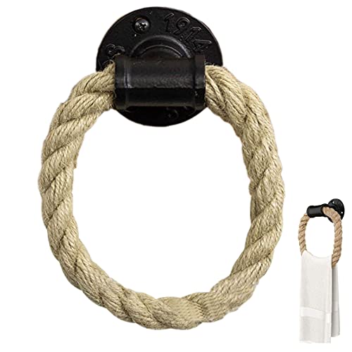 Porte Serviettes Corde en Chanvre Anneau Porte Serviettes Porte Serviette Anneau Vintage Style Industriel Support Mural Porte-Serviettes Murale Anneau Porte Serviette pour Salle de Bains Cuisine Rond Cover