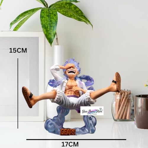 Image of Blue Aura Luffy Gear 5 Action Figure Height -15cm Collectible for Anime Fans PVC Multicolour | Laugh - LFYY