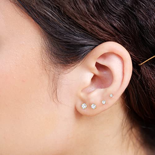 Round Natural Diamond Cartilage Tragus Solitaire Stud Earrings 14K Solid White Gold Internally Threaded Screw Back (0.10 Cttw, Color G-H, Clarity-Si1-Si2) Upper Ear Piercing Jewelry For Men Women #TOP7