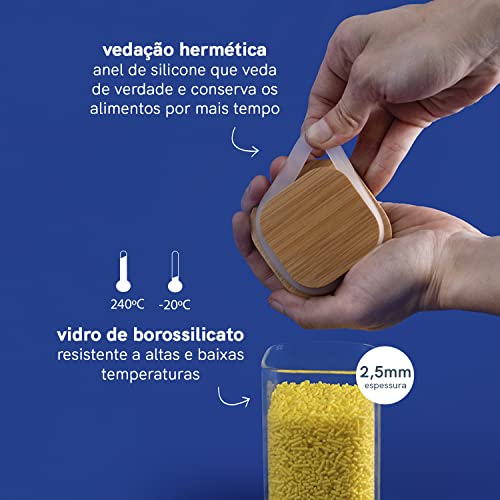 Pote de Mantimentos Quadrado Flat 250ML Tampa Bambu - OIKOS