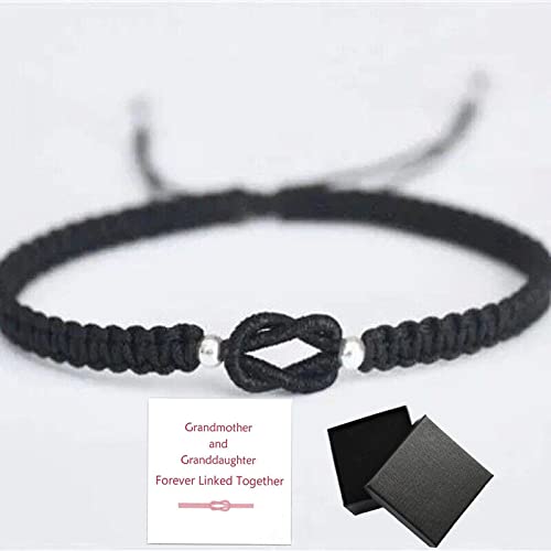 SENGHUI to My Granddaughter Forever Linked Together Handmade Braided Bracelet, Adjustable Braided Bracelet, Inspirational Birthday Gifts for Women (Black)