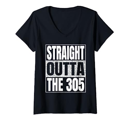 Donna Straight Outta The 305 divertente Retro cool Tee Maglietta con Collo a V