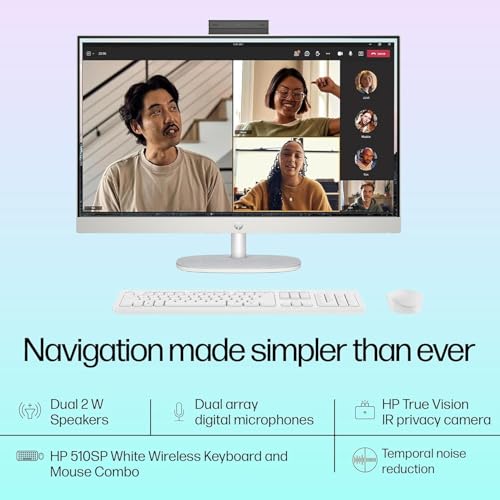Image of HP All-in-One, Intel Core Ultra 5 125U (16GB DDR5,1TB SSD) IPS, 300 nits, Anti-Glare, 27inch(68.6cm) FHD, Win11, M365, Office24, Shell White, 6.72kg, FHD IR tilt Camera w /Privacy shuttter, 27-cr1027in