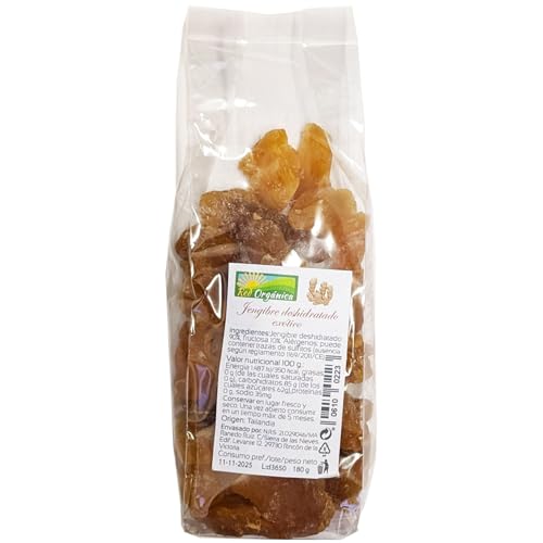 Jengibre Exótico Deshidratado 180 g Red Orgánica – Snack Natural con 10% de Fructosa, Vegano, Rico en Fibra y Antioxidantes, Ideal para Infusiones, Batidos y Repostería Saludable