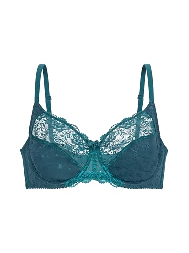 Image of DORINA Women's Philippa Full Cup Bra - Wired, Non-Padded with Side Support, Floral Lace & Jacquard Fabric, Green