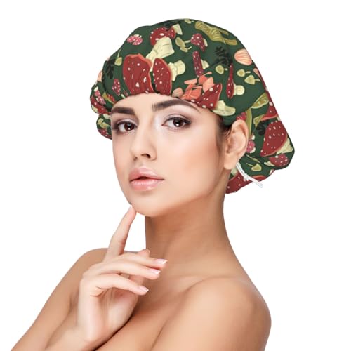 Double Layer Reversible Hair Wrap Satin Sleep Bright Mushrooms Art Cap Bonnet for Braid Curly Hair Satin Bonnet Black