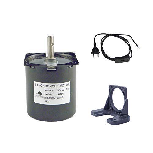 CHANCS 68KTYZ 50RPM 220V Motor de Engranajes síncronos de imanes permanentes con Soporte Fijo y Cable de conexión del Interruptor