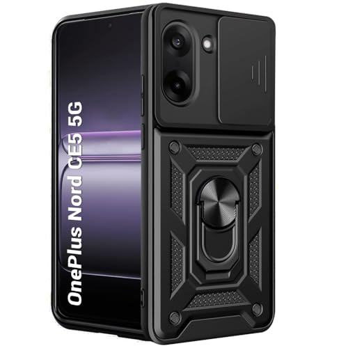 Image of TheGiftKart Tough Armor Bumper Back Cover Case for OnePlus Nord CE 5 5G | Sliding Camera Cover, Kickstand & Ring Holder | 360 Degree Protection Back Cover Case for OnePlus Nord CE5 (PC & TPU, Black)