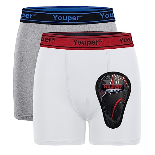 Youper Boys Compression Brief with Soft Protective Athletic Cup, Youth Underwear for Baseball, Football, Hockey, Lacrosse