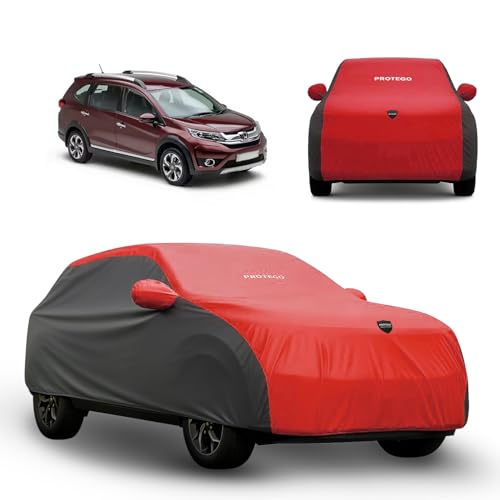 Image of PROTEGO Prime Series India's 1st Anti-Tear Car Cover for Honda BRV | Heavy-Duty, Custom Fit, All Weather Protection | 100% Waterproof, Windproof & Hail Resistant | 2-Year Warranty | Red + Black