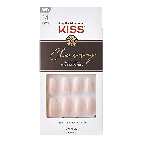KISS Classy Nails Collection, Cosy Meets Cute, medium lange künstliche Fingernägel in Coffin Form, enthält 28 künstliche Nägel, Nagelkleber, Nagelfeile und Manikürstäbchen Cover