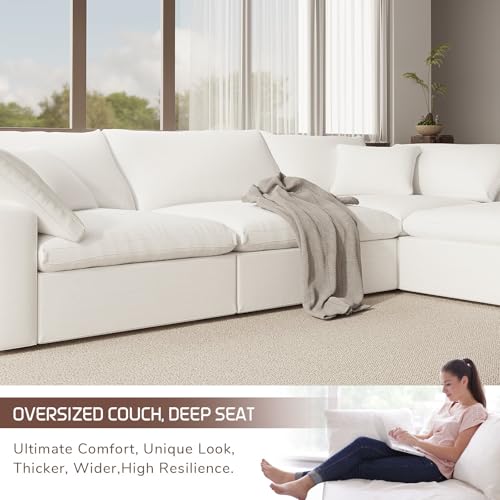 Image of Cloud Modular Sectional Sofa,143 inch Down Filled Sofa 4 Seat with Chaise,Minimalist Sofa Cover Washable and Replaceable Couches for Living Room,Sectional Sofa Deep Seat