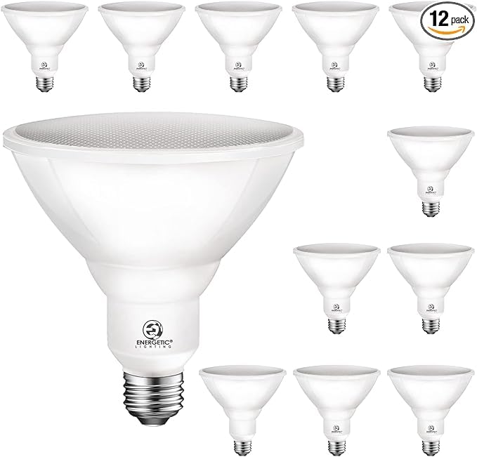 Energetic PAR38 LED Flood Light Outdoor Bulb, 3000K Warm White, 90 Watt Equivalent, Wet Rated, 900LM, E26 Base, Non-Dimmable, 12 Pack Outdoor Flood