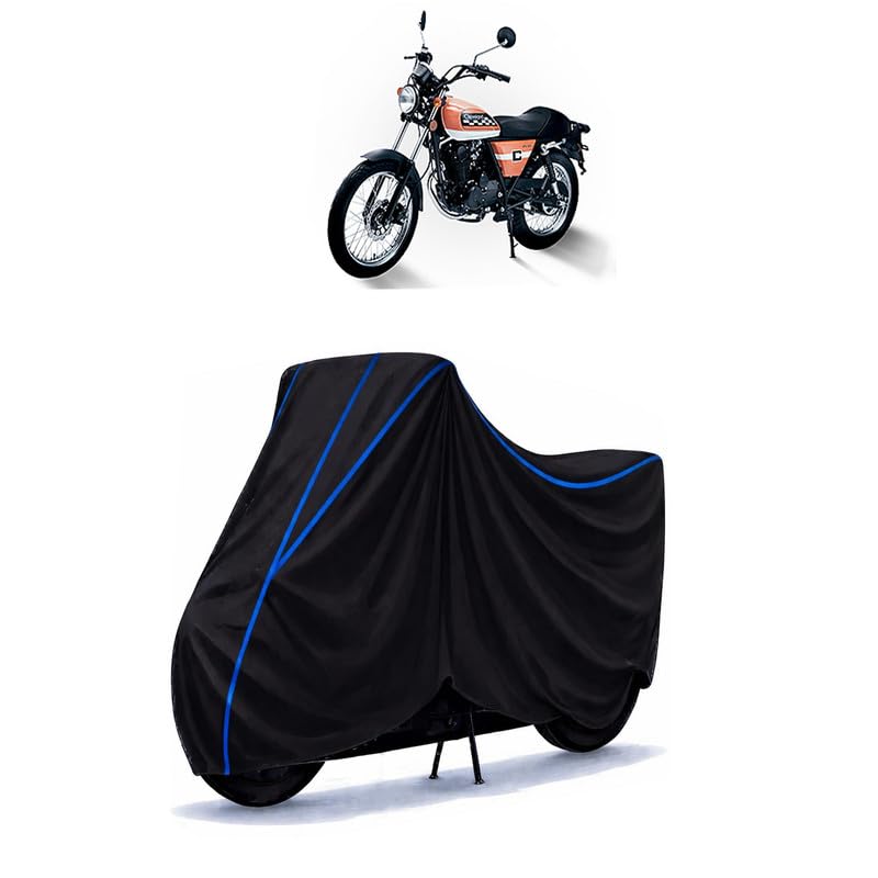 Image of Cleveland Cyclewerks Misfit BS6 Bike Cover Water Resistant Universal Motorcycle Rain | Heavy Duty UV Protection, Dust, Scratch Indoor Outdoor All Weather with Black Blue Piping Elastic