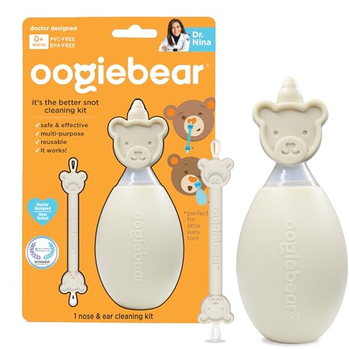 Image of oogiebear BearPair Silicone Bulb Baby Nasal Aspirator and Ear & Nose Syringe, Safely Sucks Snot and Removes Mucus, Cleanable and Reusable, Grey