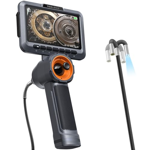 Image of Teslong 4-Way 6.5mm Articulating Borescope for Automotive Mechanics | 5 inch IPS Screen Endoscope, 5FT Cable, 2.0MP HD, 210 Articulation, 6 LED Lights, 32GB, IP67 Waterproof, Carrying Case