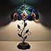 MQYXH Tiffany Lamp Sea Blue Peacock Tail Style Stained Glass Table Lamp Desk Bedside Reading Light 12X12X19 Inches with Metal Leaf Base