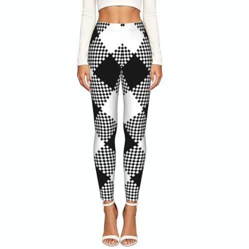 Leggings negros cuadrados elásticos para fitness y yoga con estampado opaco 2