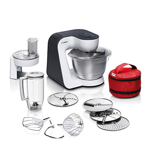 Bosch Matberedare MUM5 StartLine MUM50E32DE, rostfri skål 3,9 L, mixer 1,25 L, planetrör, knådkrok, visp, omrörningsvisp, 3 skivor, 800 W, vit/svart