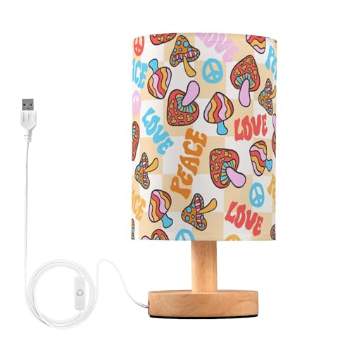 Caihoyu Lámpara de mesa LED de noche con puerto USB, luz nocturna para niños, patio, divertido hongo mágico loco