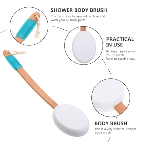 Cabilock Sunscreen Applicator Back Scrubber Brush with Non-Slip Handle Blue Sponge Bath Body Brush for Wet and Moist Shower Exfoliating and Cleaning