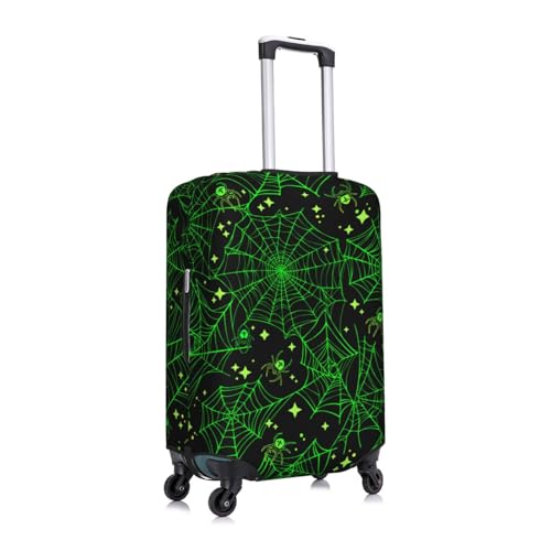 Green Bright Web With Spiders Print Washable Luggage Cover - Fashion Suitcase Protector Fits 18-32 Inch Luggage3