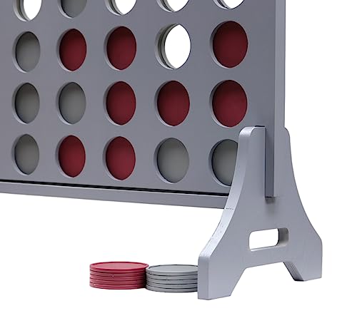 Image of Giant 4 in a Row Game for Family & Adults - Tailgating Pros Jumbo Grey Wooden Four in a Row Indoor & Outdoor Yard Game for Family Party Fun, Portable Activities for Patio, Backyard, and Camping