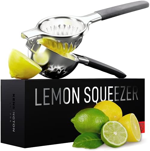 Lemon Squeezer Stainless Steel Press - Ergonomic, Manual Non-Slip Grip Design - Effortless Pro-Grade Lemon, Lime, Orange, and Citrus Fruit Hand Held Juicer - Fewer Seeds, More Juice