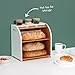 HOMEFULLY Bamboo Double Layer Bread Box for Kitchen Countertop, Roll Top Bread Box Wood, Extra Large for Kitchen Storage, Modern Bread Bin Wooden (White)