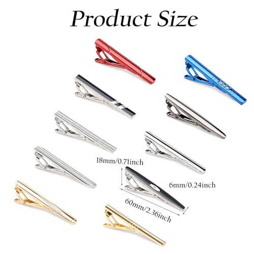 Tie Clips for Men, 10 Pcs Smooth Tie Bar Set, Silver Pisa Corbatas de hombre, Gift Boxed, Ideal for Wedding, Anniversary2