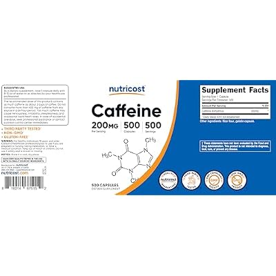 Nutricost Caffeine 500 Capsules, 200mg Per Capsule (2 Bottles)