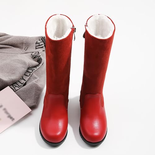 IWIHMIV Girls Riding Boots Mid Calf Round Toe Tall Boots with Side Zipper Comfortable Platform Dress Booties for Kids2