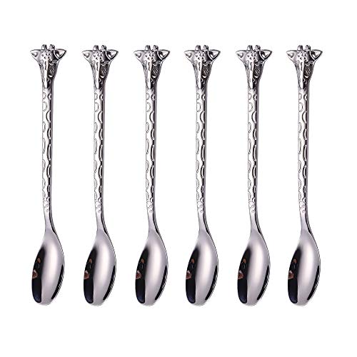 Wenkoni Dessert Spoons,Coffee Spoons,Ice Cream Spoons,Stirring Spoons,SUS 304 (18/8) Stainless Steel animal 6" Small Spoons, (Set of 6. Color: Silver).