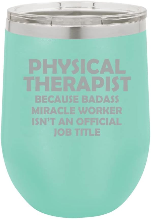 Vaso de vino de acero inoxidable con aislamiento al vacío de doble pared de 12 onzas, taza de viaje para café con tapa, fisioterapeuta, trabajador