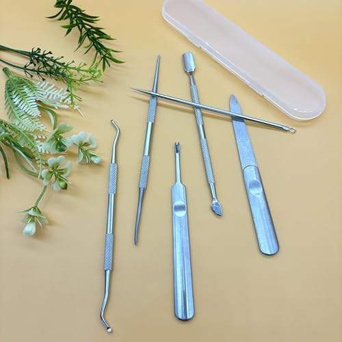 Set of 6 Stainless Steel Ingrown Pedicure Toenail Tool Kit with File and Lifters for Ingrown and Thick Nails Treatment, Nail Care
