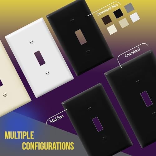 Image of ENERLITES Toggle Light Switch Wall Plate, Gloss Finish, Standard Size 1-Gang 4.50 inch x 2.76 inch, Unbreakable Polycarbonate Thermoplastic, 8811-BK-5PCS, Glossy Black, 5 Pack