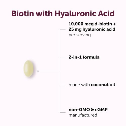 Micro Ingredients Biotin 10,000 mcg with Hyaluronic Acid 25 mg Per Serving | Made with Coconut Oil | 365 Softgels | 1 Per Day | One Year Supply | Non-GMO & Gluten Free - Thumbnail 3