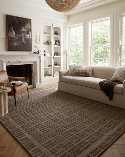 Image of Modern (High Low Pile) Pattern Wool Carpet with Loop Texture Yarn Anti Shedding Carpet Size 7x10 Feet B0 Brown Color