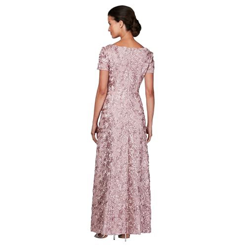 Image of Alex Evenings Women's Long Rosette Mother of The Bride Dress with Short Sleeves