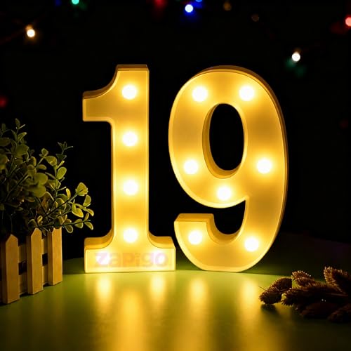 Image of Balloonistics LED Marquee Number 19 Light - Cordless Battery-Operated Light Up Number Sign for 19th Birthday, Anniversary, Wedding, Party Decoration, Wall Hanging or Table Display