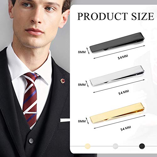 Yadoca 3 Pcs Tie Clips For Men Tie Bar Set Necktie Clips For Wedding Anniversary Business Black Silver-Tone Gold-Tone #TOP1